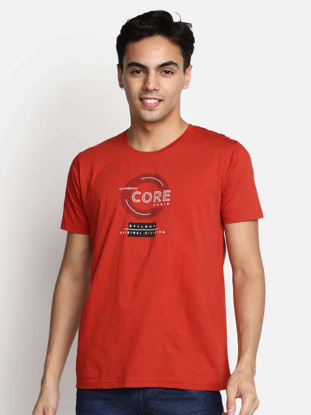 

V-Mart Typography Printed Round Neck Cotton Regular T-shirt, Red