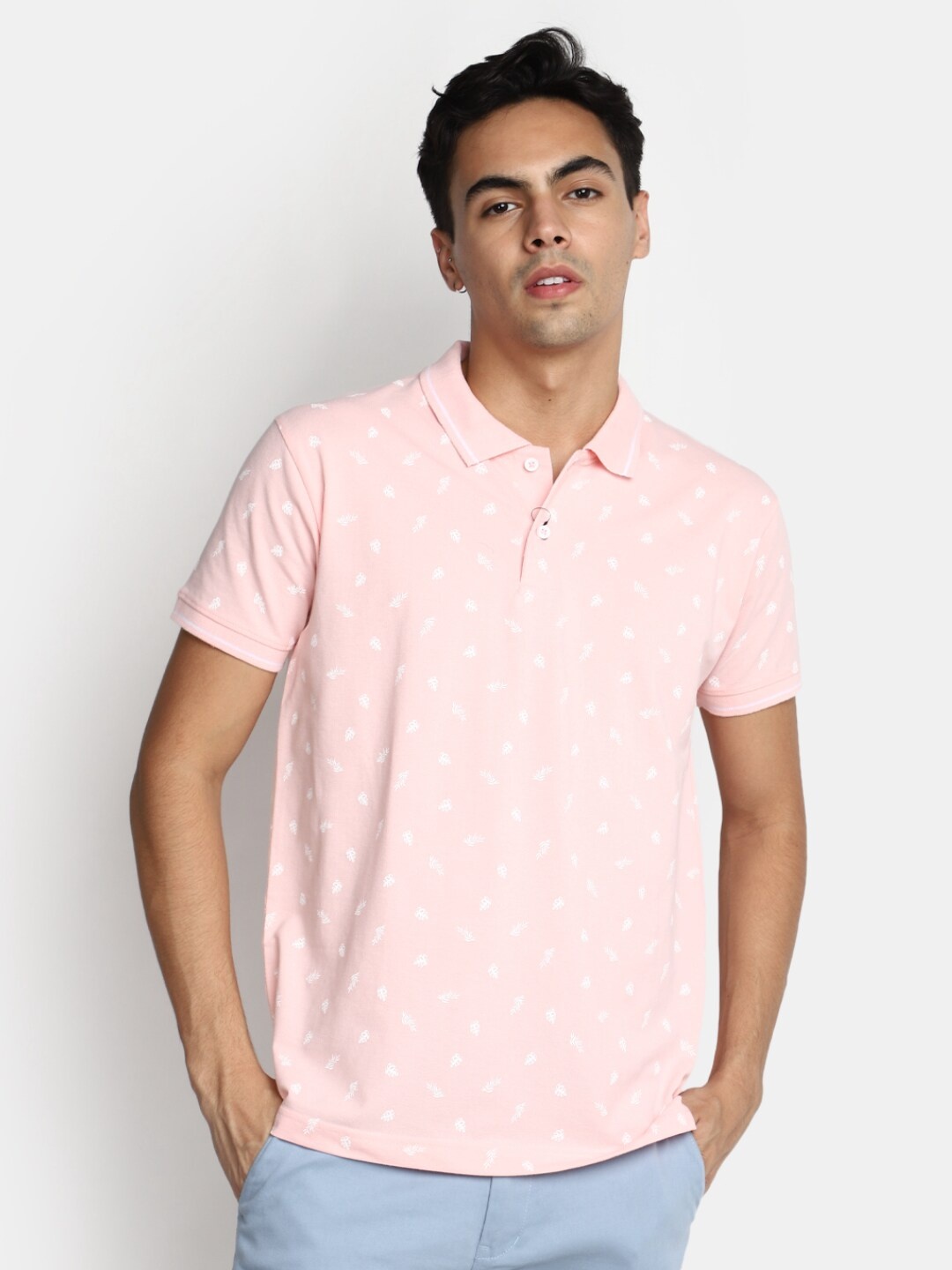 

V-Mart Conversational Printed Polo Collar Cotton T-Shirt, Pink