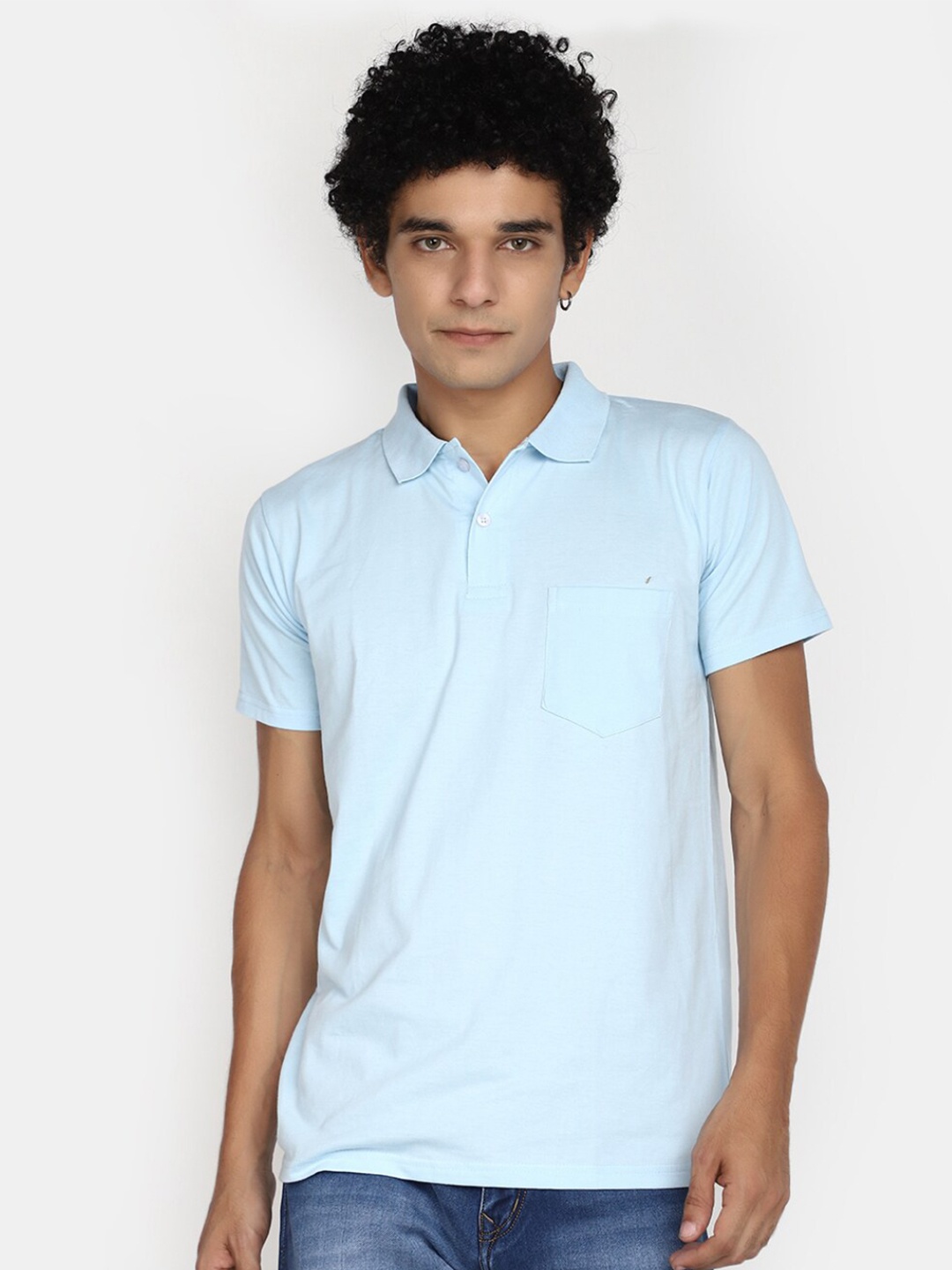 

V-Mart Polo Collar Short Sleeves Pockets Slim Fit Cotton T-shirt, Blue
