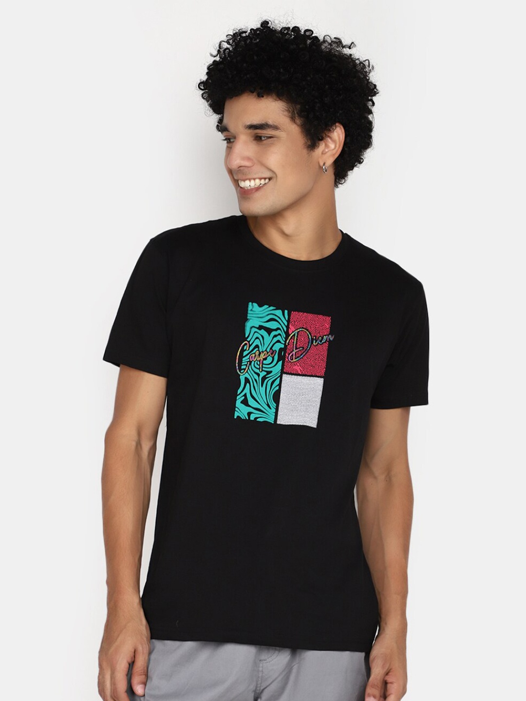 

V-Mart Graphic Printed Cotton T-Shirt, Black