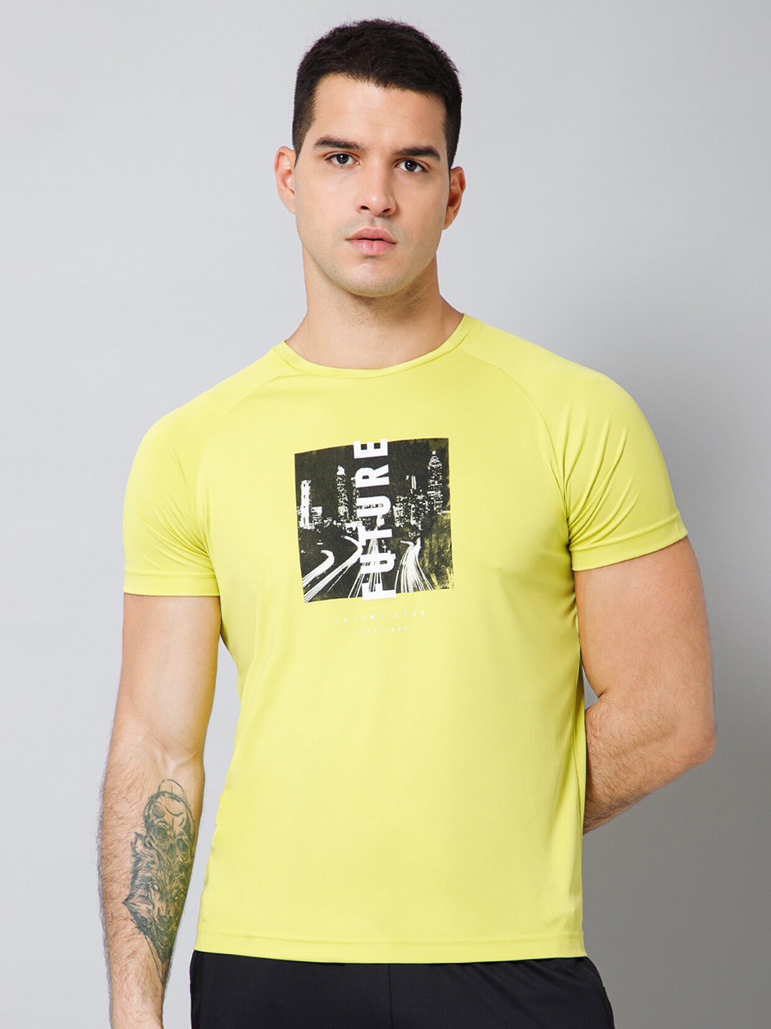

Cantabil Graphic Printed Round Neck T-shirt, Yellow