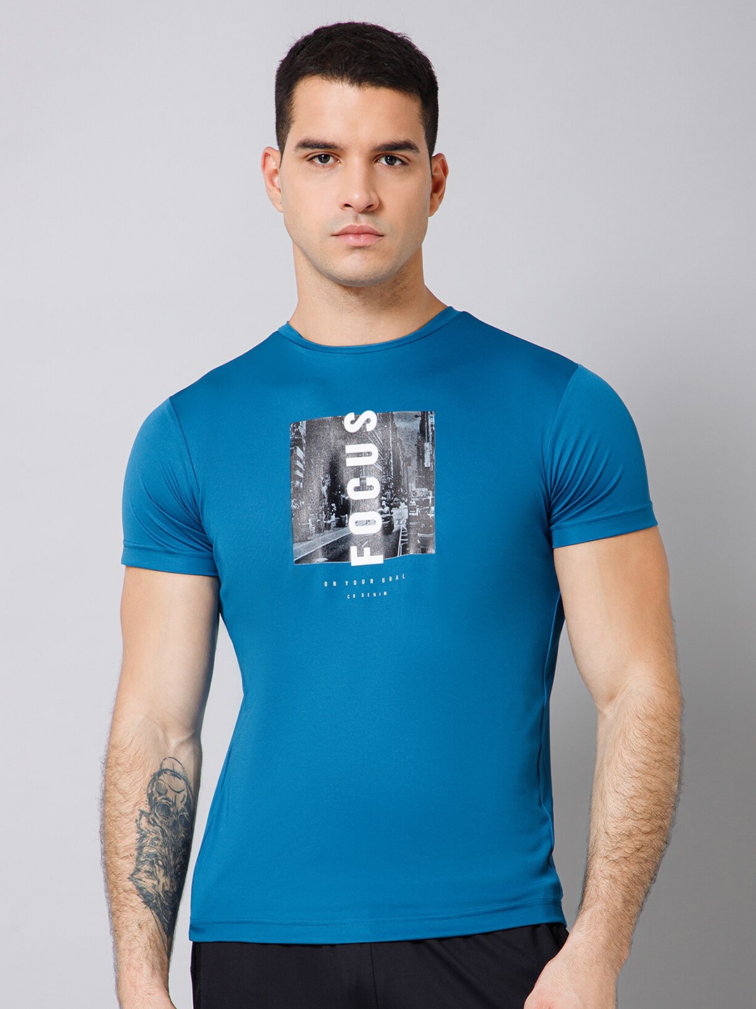 

Cantabil Typography Printed Training or Gym T-shirt, Blue