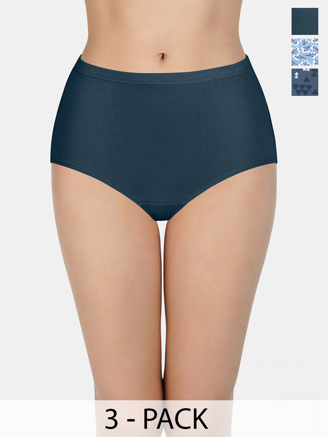 

every de by amante Pack of 3 Pure Cotton High Rise Basic Briefs, Blue