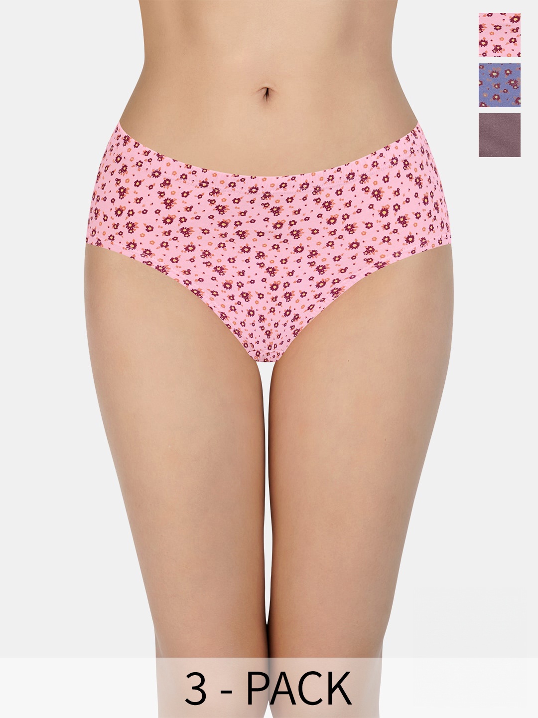 

every de by amante Pack of 3 Pure Cotton Mid Rise Hipster Briefs, Pink