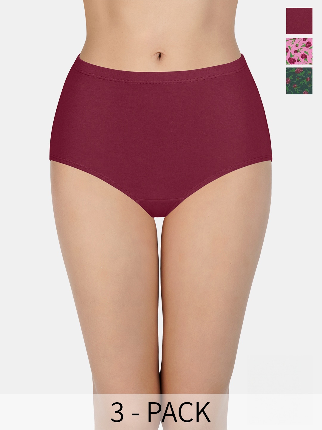 

every de by amante Pack of 3 Pure Cotton High Rise Basic Briefs, Maroon