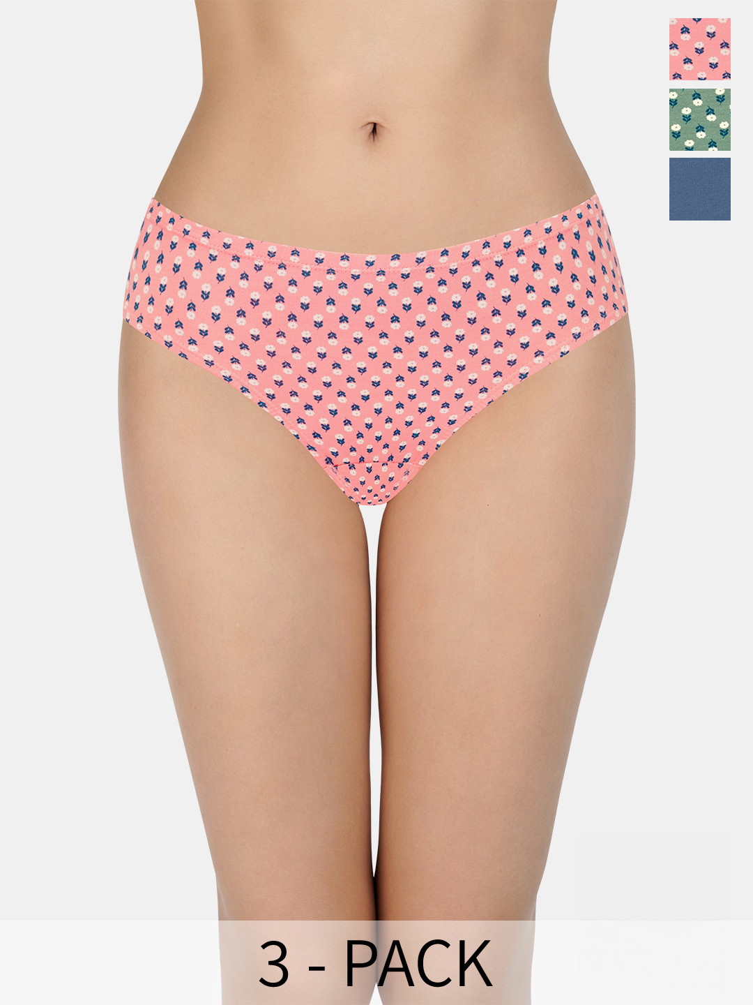 

every de by amante Pack of 3 Pure Cotton Low Rise Bikini Briefs EK134-D006 - Multi, Green