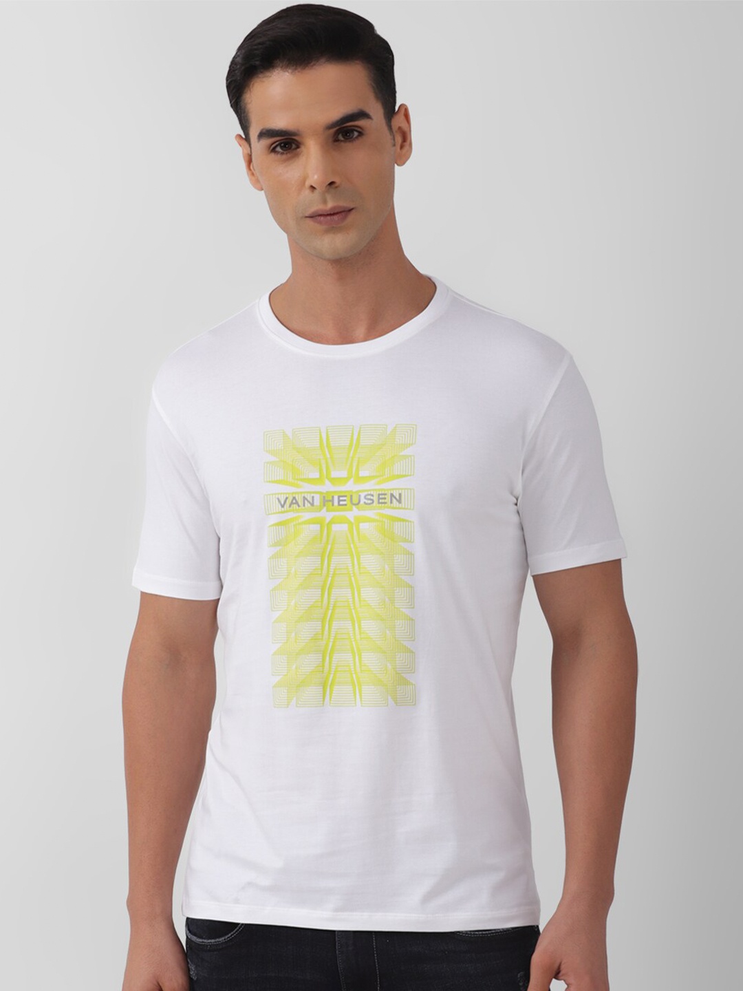 

V Dot Typography Printed Slim Fit T-shirt, White