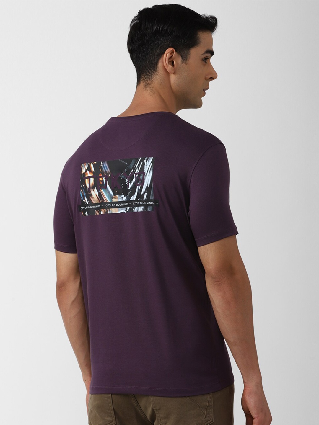 V Dot Typography Printed Slim Fit T-shirt, Purple