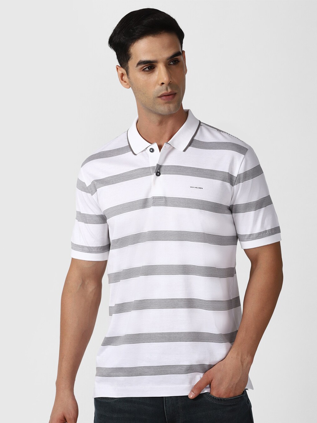 

Van Heusen Striped Polo Collar T-shirt, White