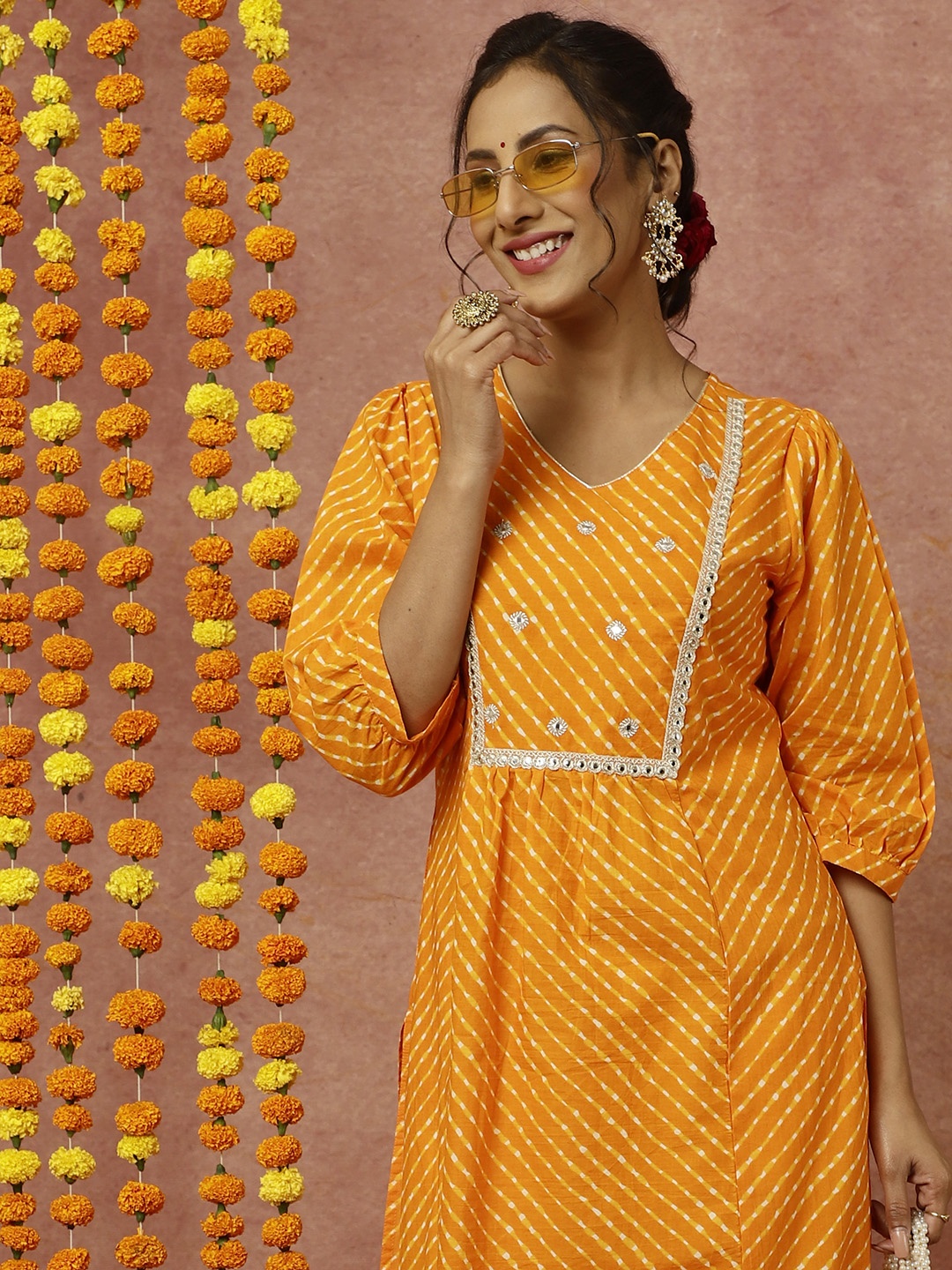 

Jaipur Kurti Leheriya Printed Straight Kurta, Orange