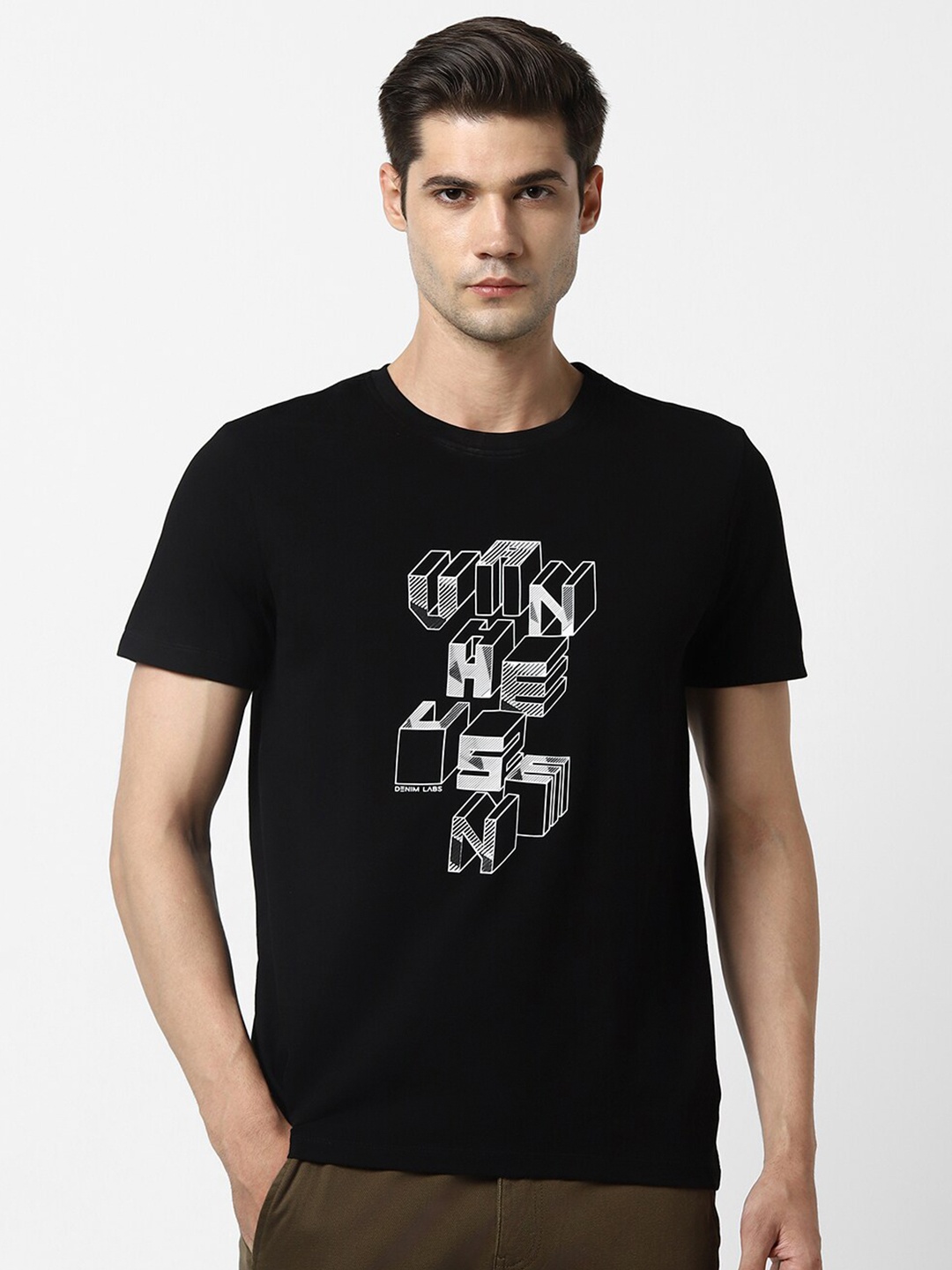 

VAN HEUSEN DENIM LABS Typography Printed T-Shirt, Black