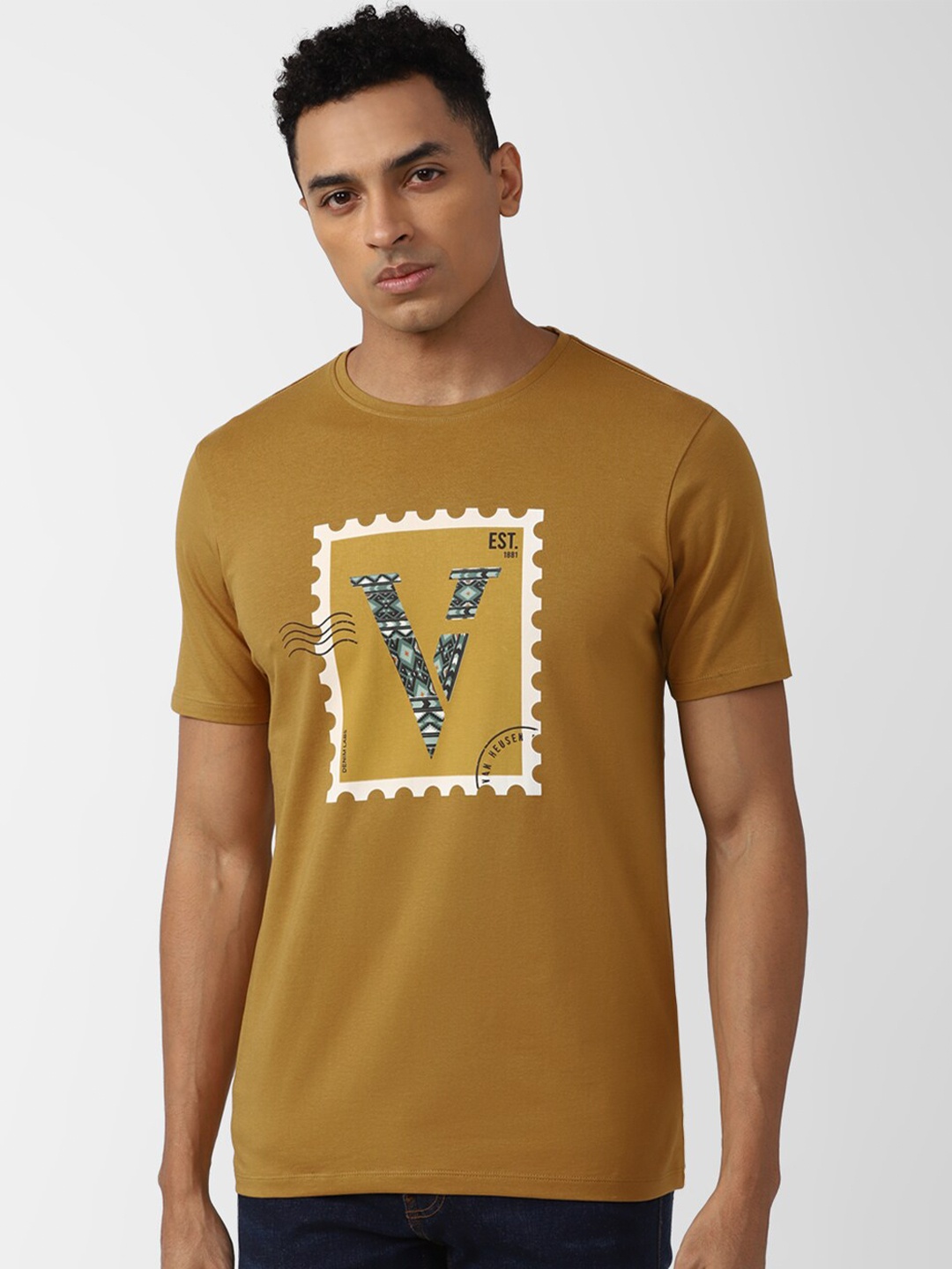 

VAN HEUSEN DENIM LABS Typography Printed Regular Fit T-shirt, Yellow