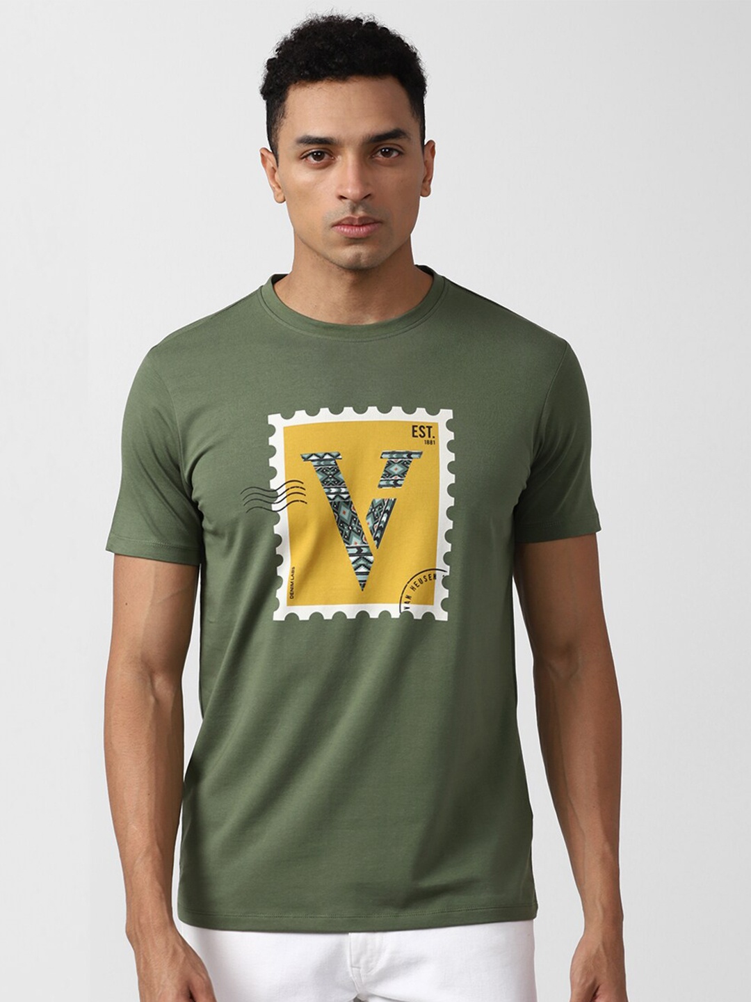 

VAN HEUSEN DENIM LABS Typography Printed Regular Fit T-shirt, Olive