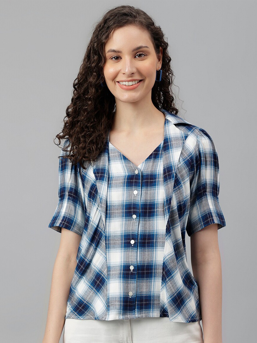 

Latin Quarters Checked Shirt Style Top, Teal