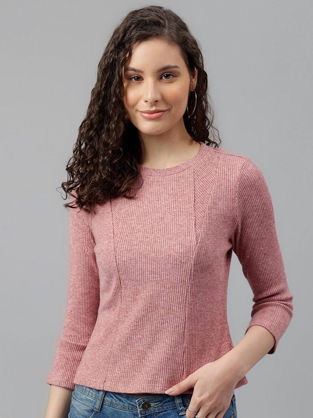 

Latin Quarters Round Neck Rib Top, Maroon