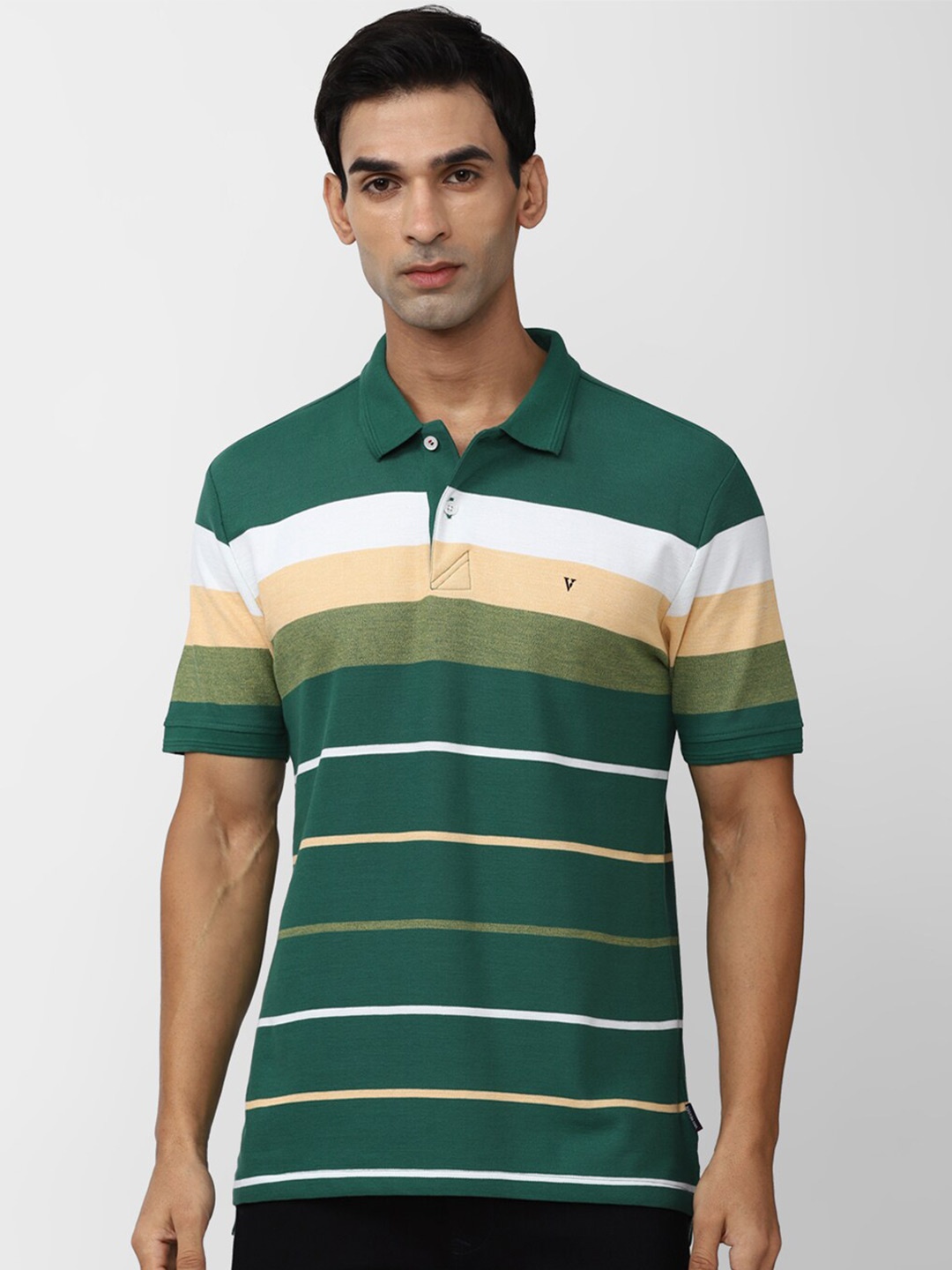 

Van Heusen Sport Striped Polo Collar Cotton T-shirt, Green