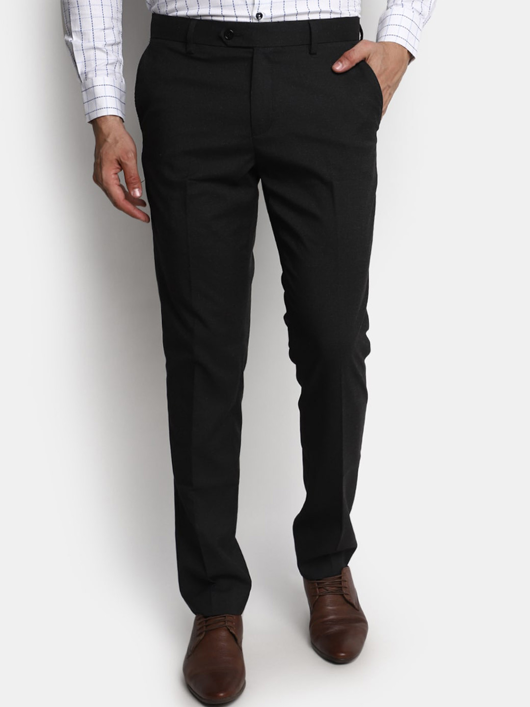 

J White by Vmart Men Slim Fit Mid-Rise Formal Trousers, Black