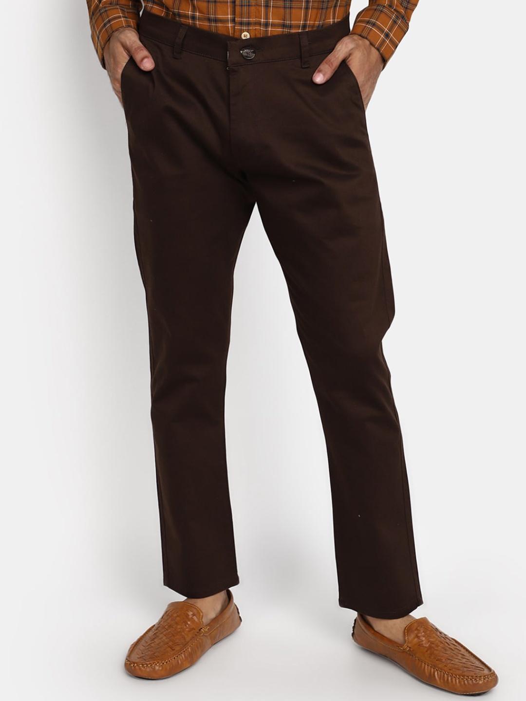 

V-Mart Men Mid-Rise Satin Trousers, Brown