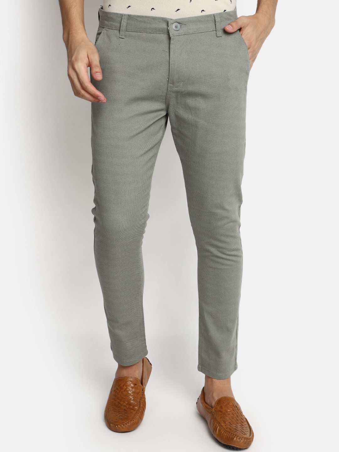 

V-Mart Men Slim Fit Smart Trousers, Green