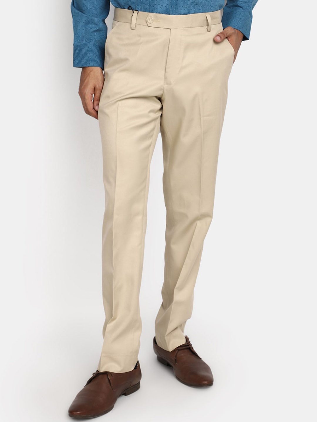 

J White by Vmart Men Mid Rise Slim Fit Cotton Formal Trousers, Brown
