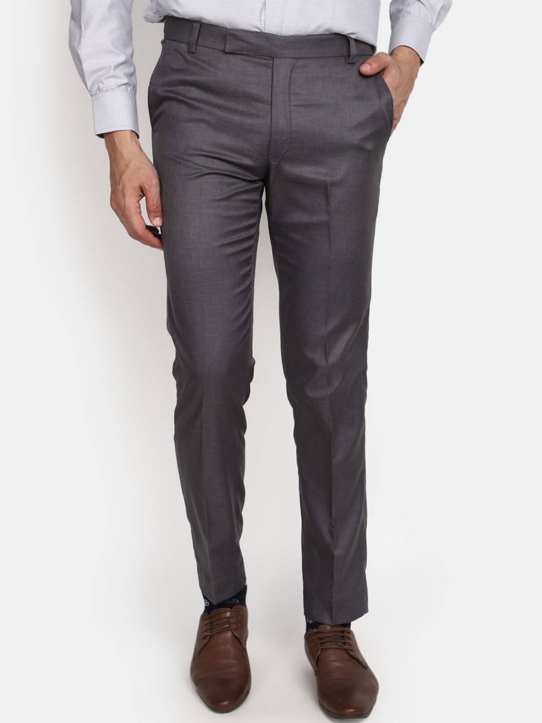 

V-Mart Men Slim Fit Mid-Rise Plain Formal Trousers, Grey