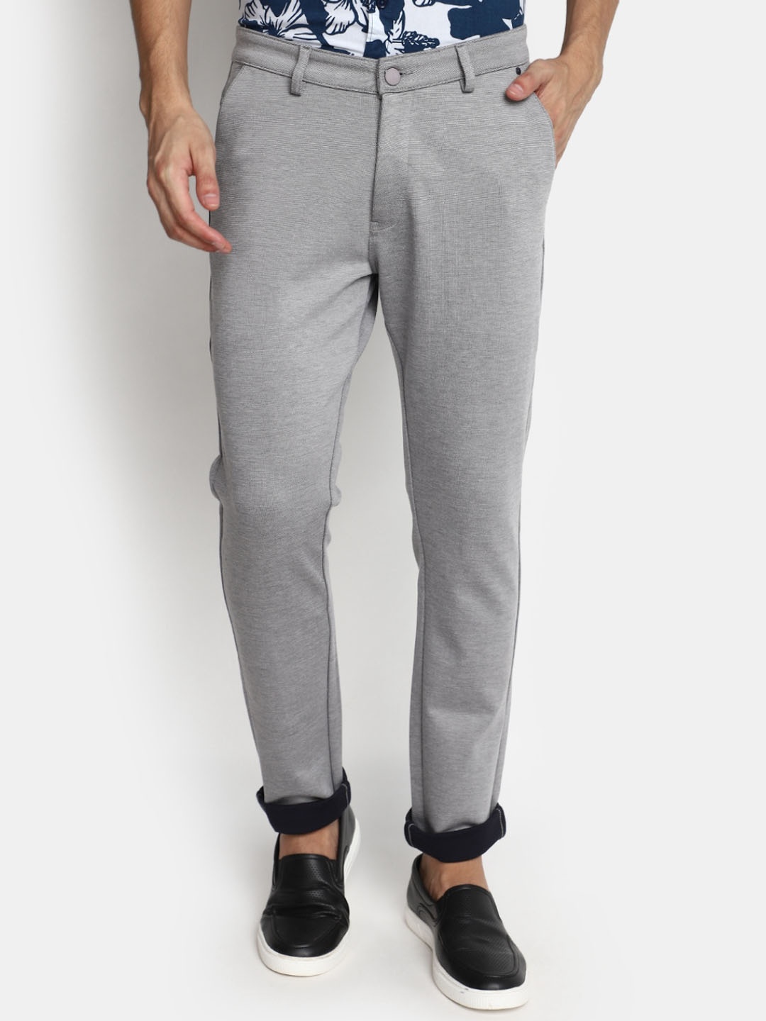 

V-Mart Men Textured Slim Fit Stretchable Cotton Trousers, Blue