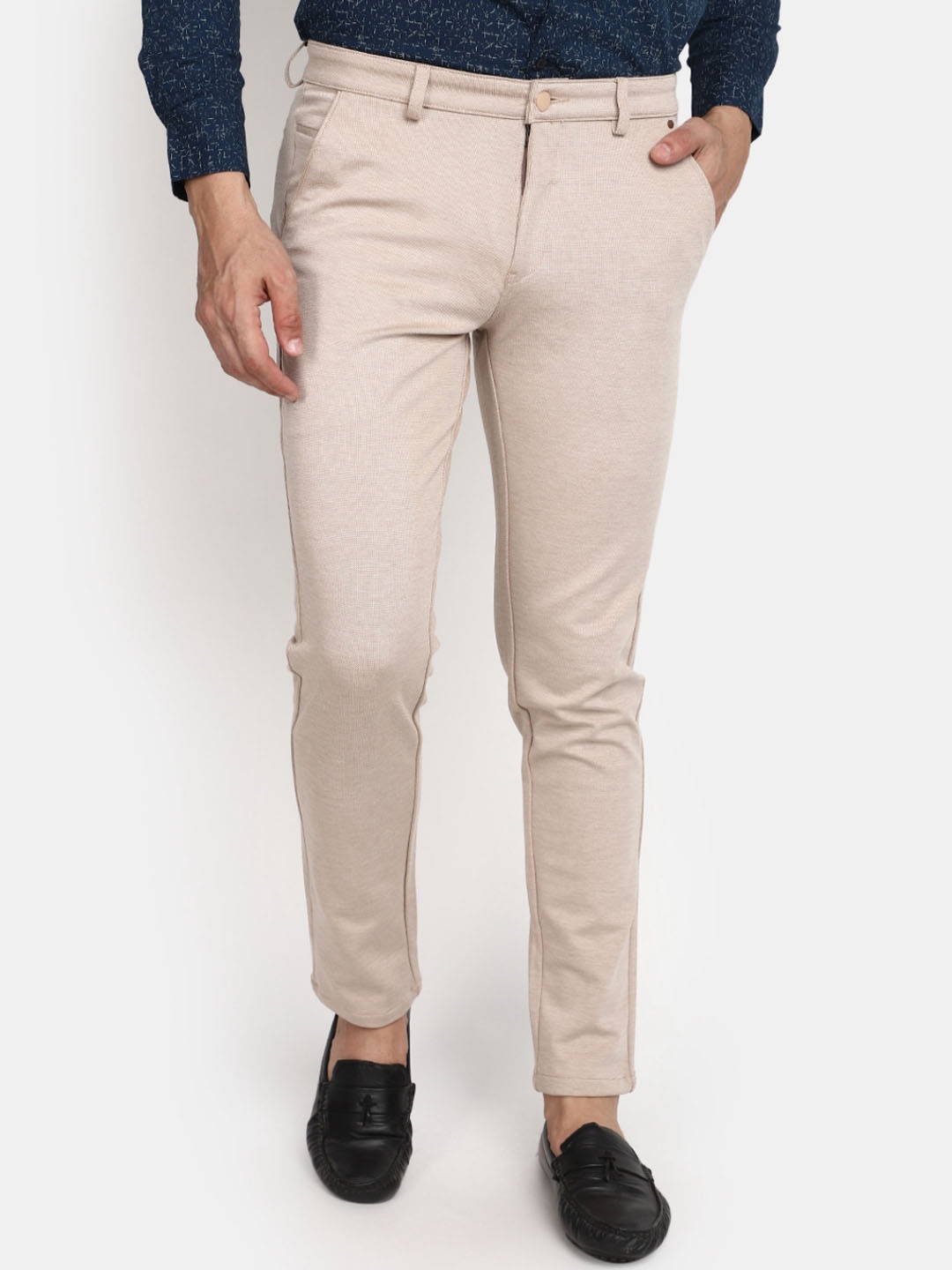 

V-Mart Men Slim Fit Mid-Rise Cotton Trousers, Beige