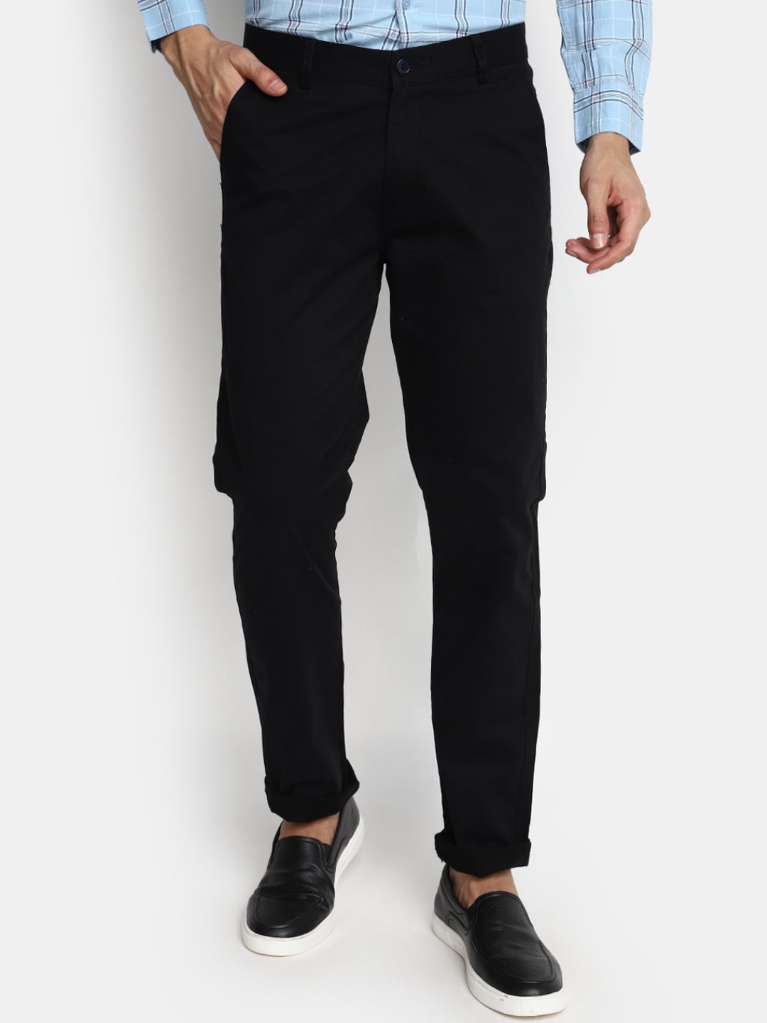 

V-Mart Men Slim Fit Twill Cotton Chinos Trousers, Black