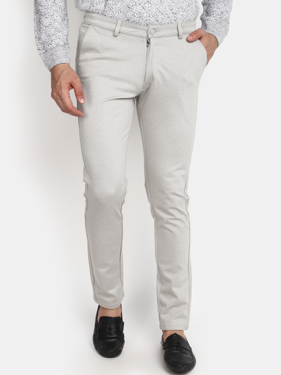 

V-Mart Men Slim Fit Mid-Rise Cotton Trousers, Grey