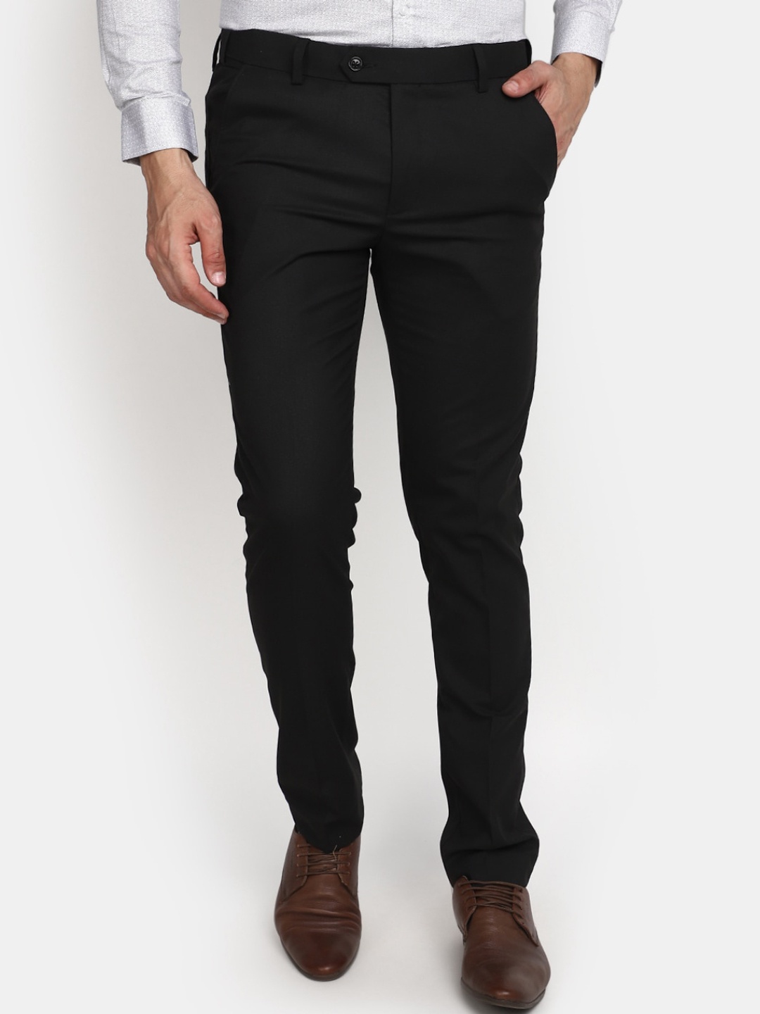

J White by Vmart Men Slim Fit Mid-Rise Plain Formal Trousers, Black