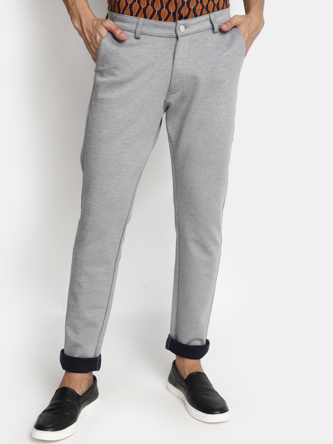 

V-Mart Men Slim Fit Mid-Rise Cotton Trousers, Grey