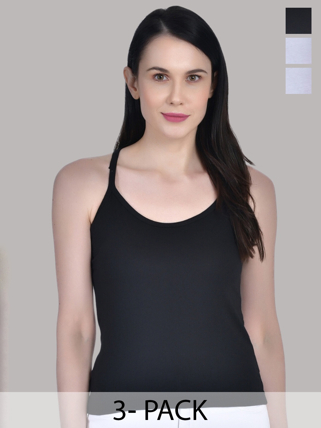 

Aimly Pack Of 3 Cotton Camisole, Black