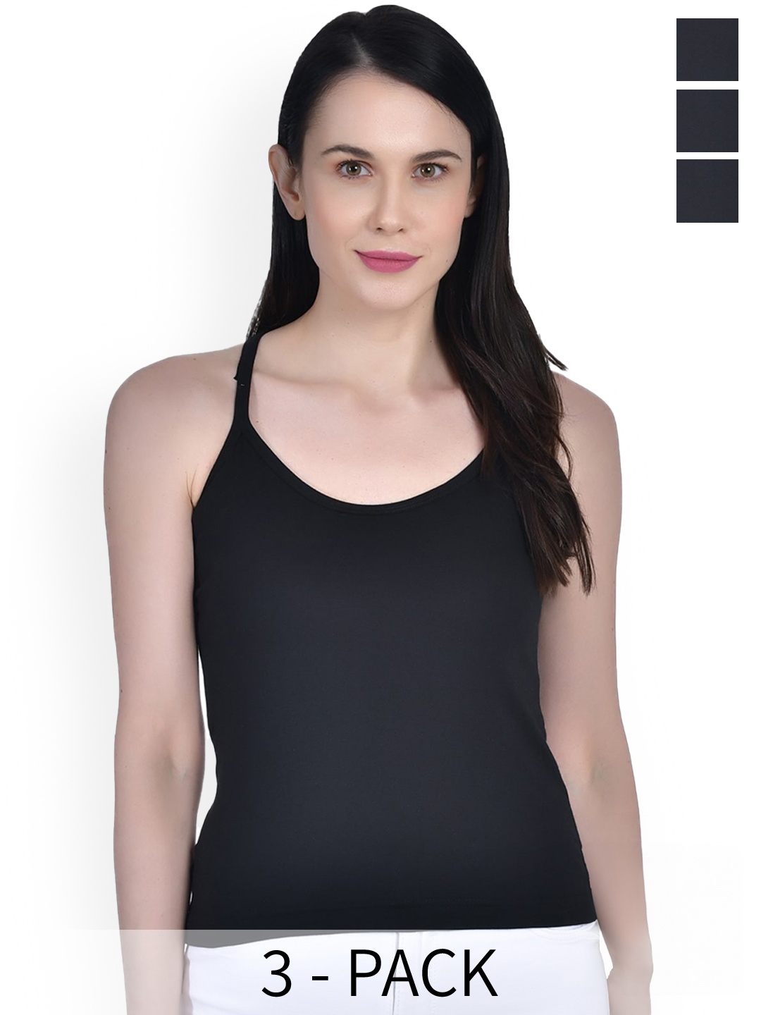 

Aimly Pack Of 3 Sleeveless Scoop Neck Cotton Camisoles, Black