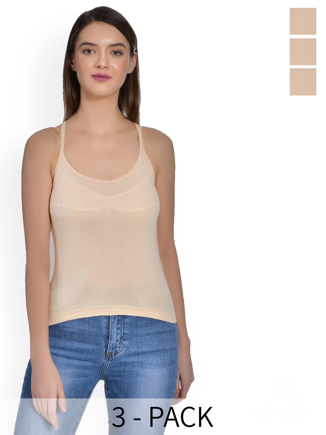 

Aimly Pack Of 3 Cotton Camisoles, Beige