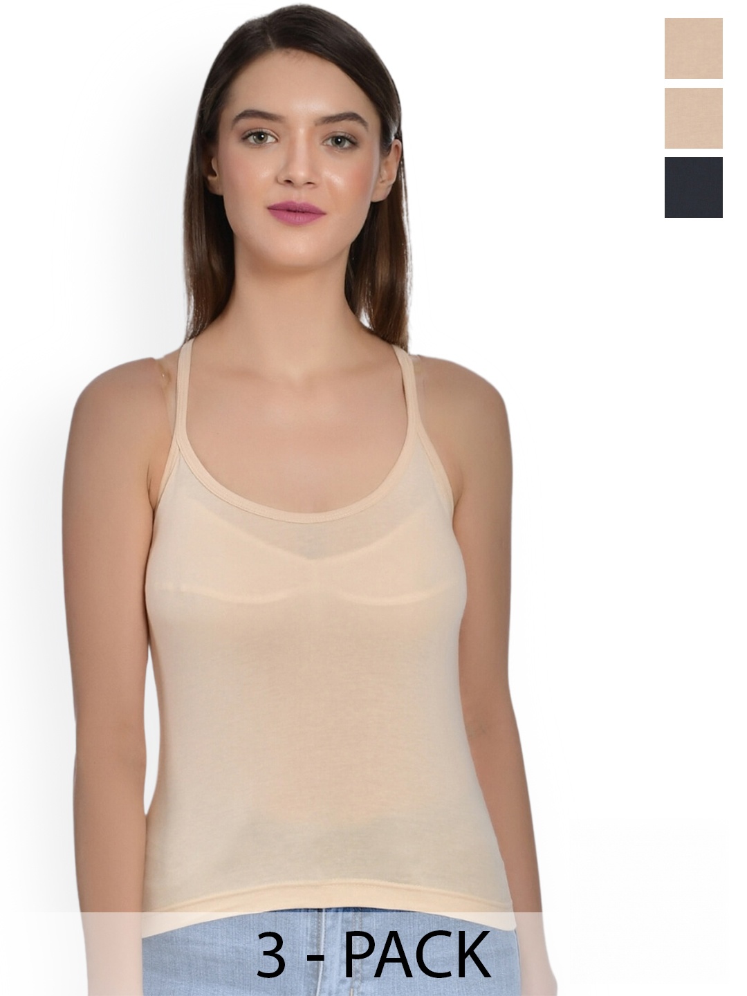 

Aimly Pack Of 3 Pure Cotton Camisoles, Beige