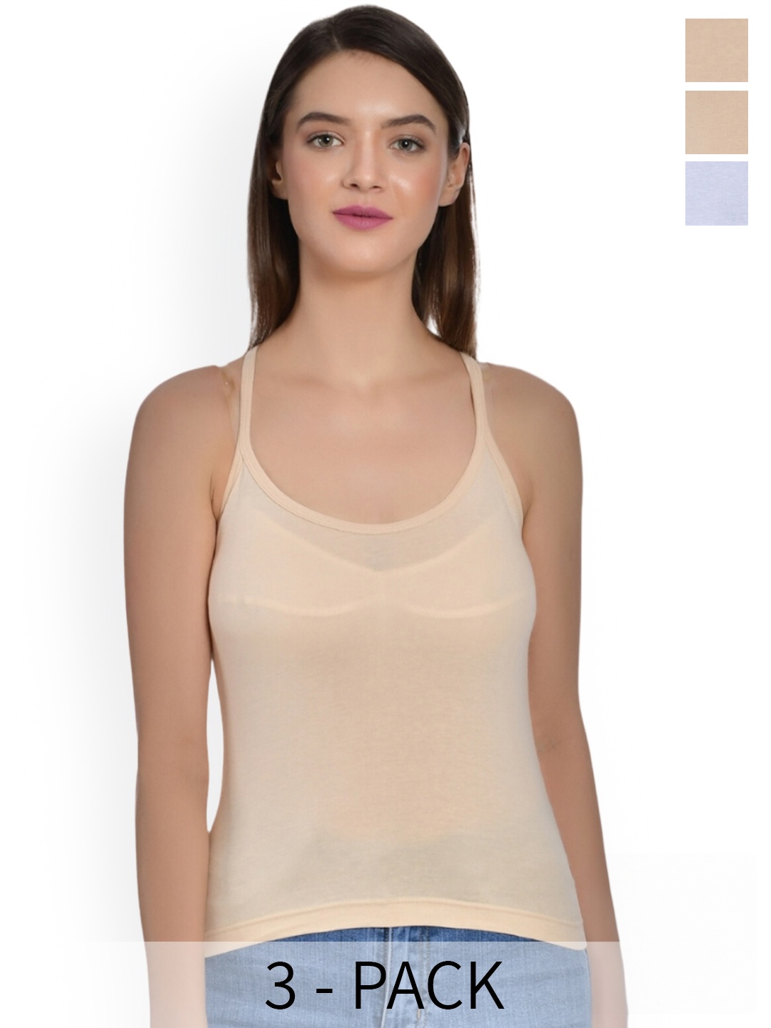 

Aimly Pack Of 3 Cotton Camisoles, Beige