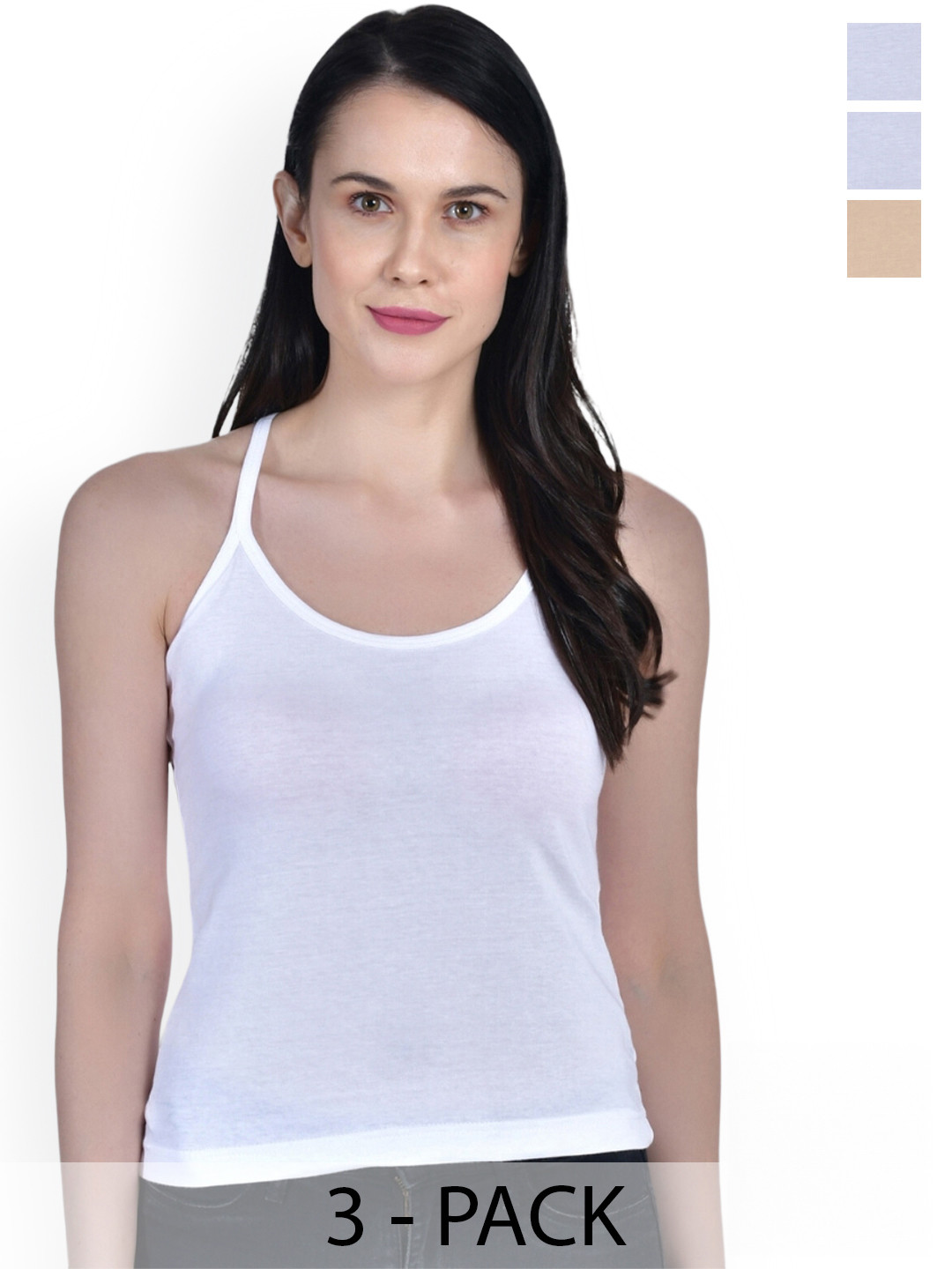 

Aimly Pack Of 3 Cotton Non-Padded Camisoles, White