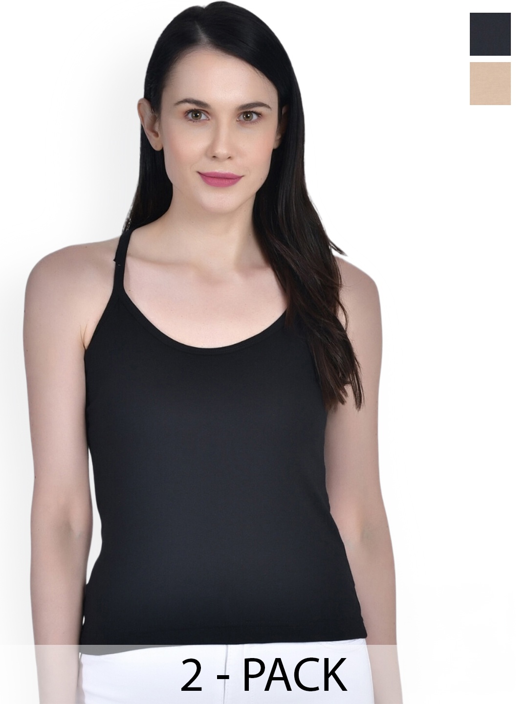 

Aimly Pack Of 2 Non Padded Cotton Camisoles, Black