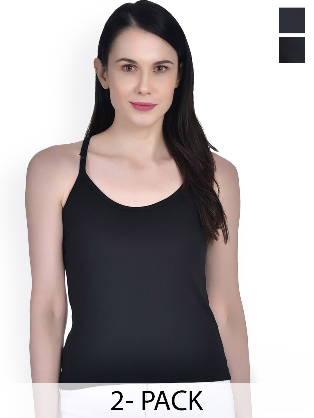 

Aimly Pack Of 2 Pure Cotton Camisoles, Black