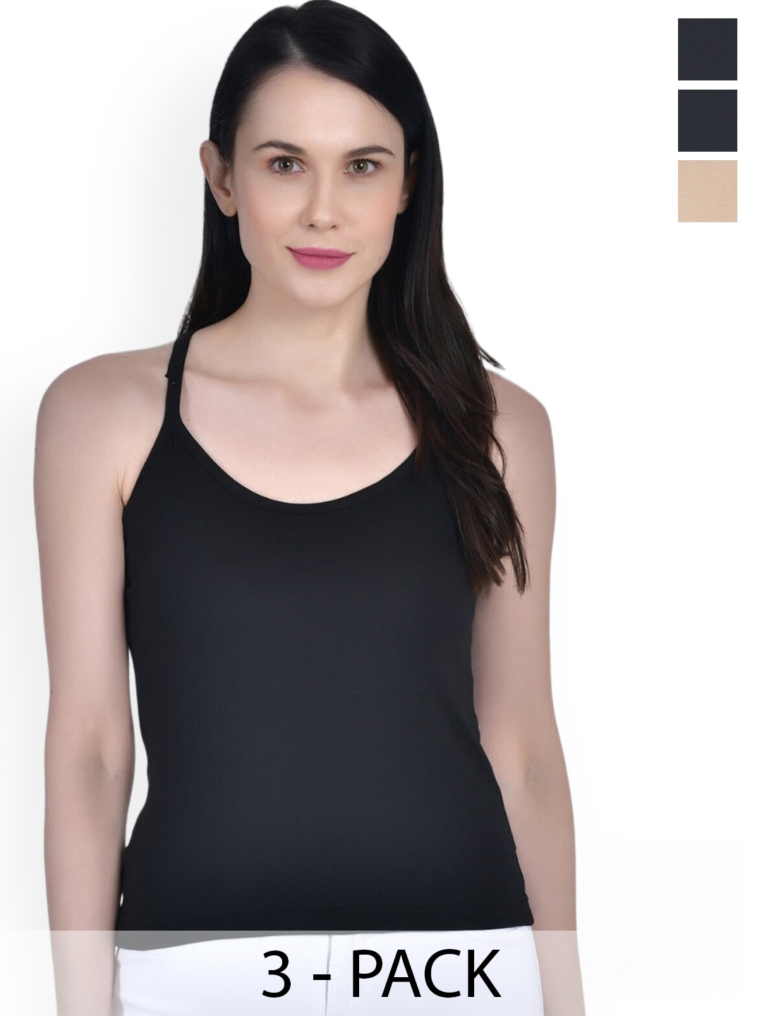 

Aimly Pack Of 3 Cotton Scoop Neck Sleeveless Camisole, Black