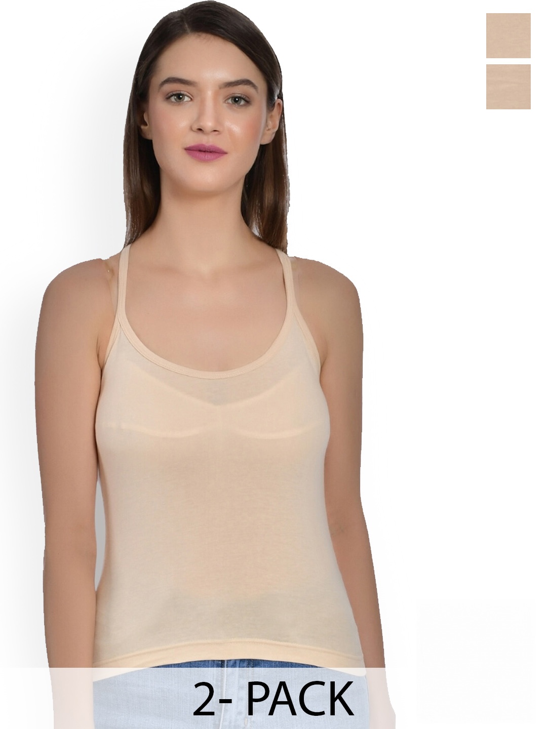 

Aimly Pack of 2 Cotton Scoop Neck Sleeveless Camisoles, Beige