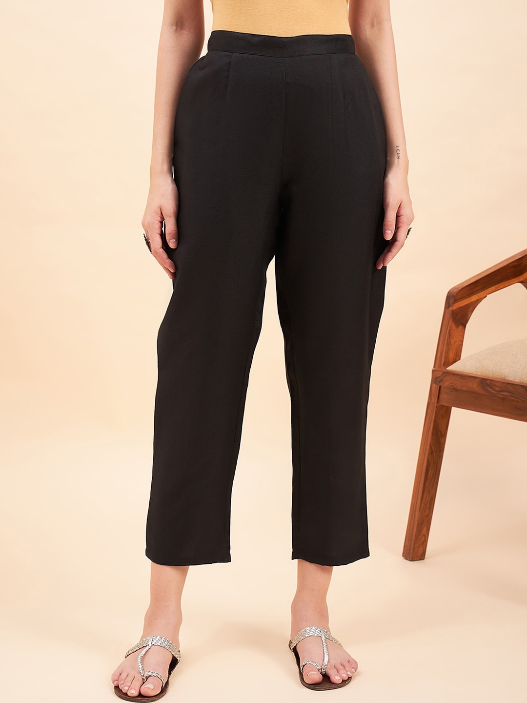 

Sangria Women Mid-Rise Lycra Trousers, Black