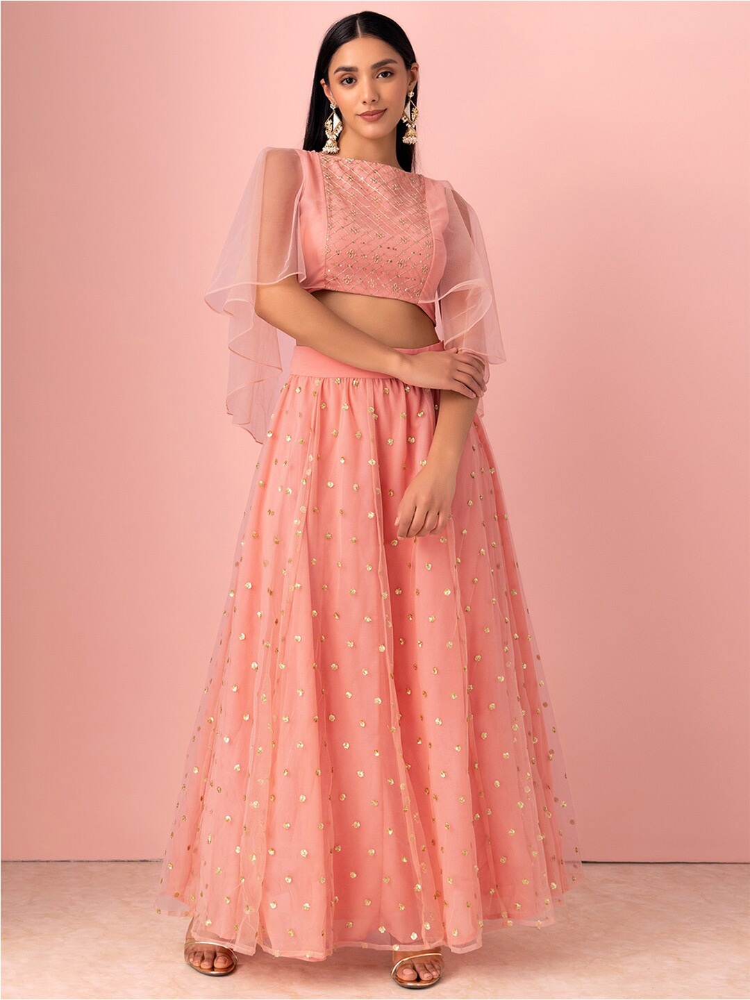 

INDYA Embroidered Lehenga & Blouse, Pink