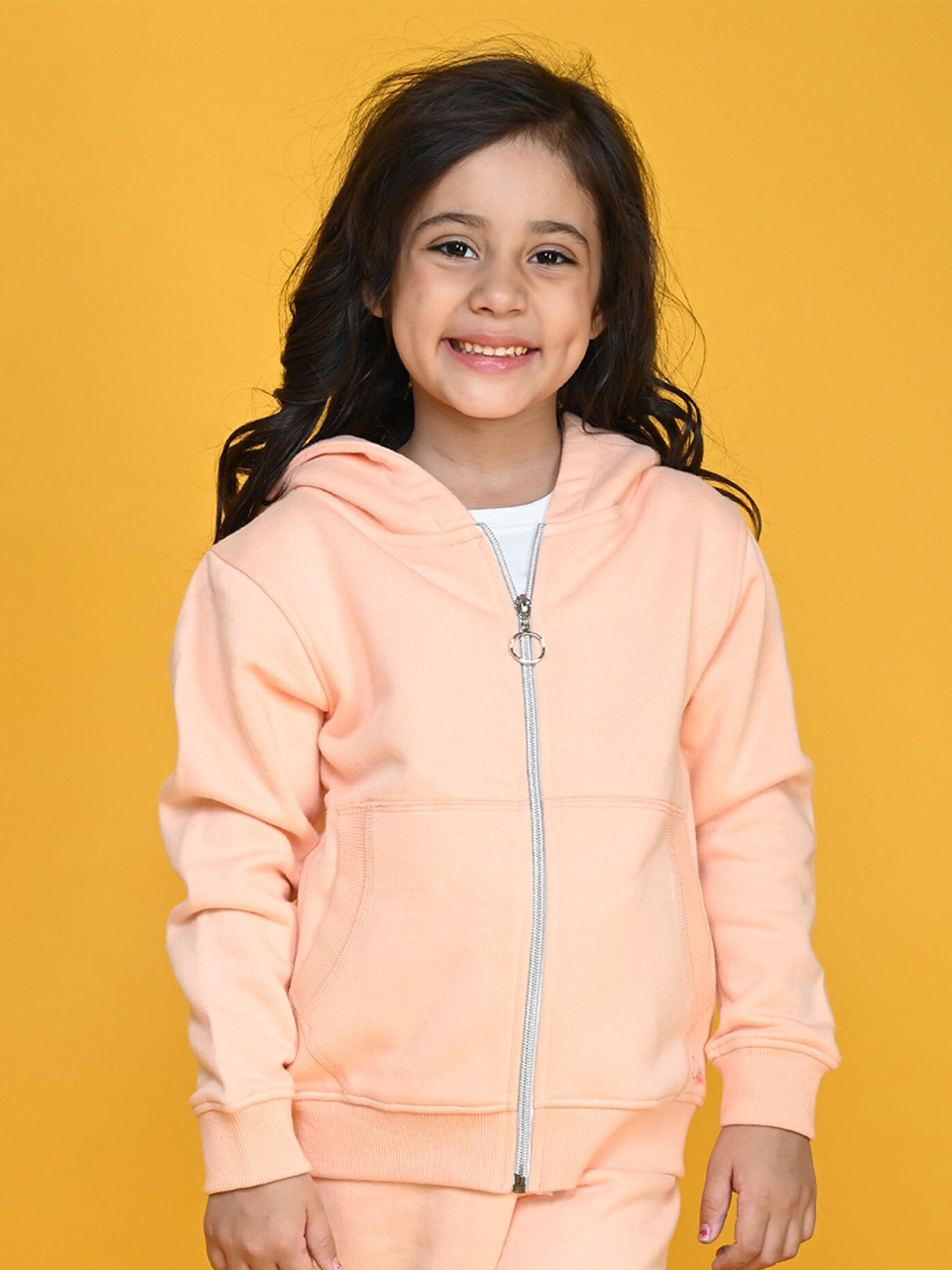 

Anthrilo Girls Long Sleeves Fleece Hooded Front-Open Sweatshirt, Peach