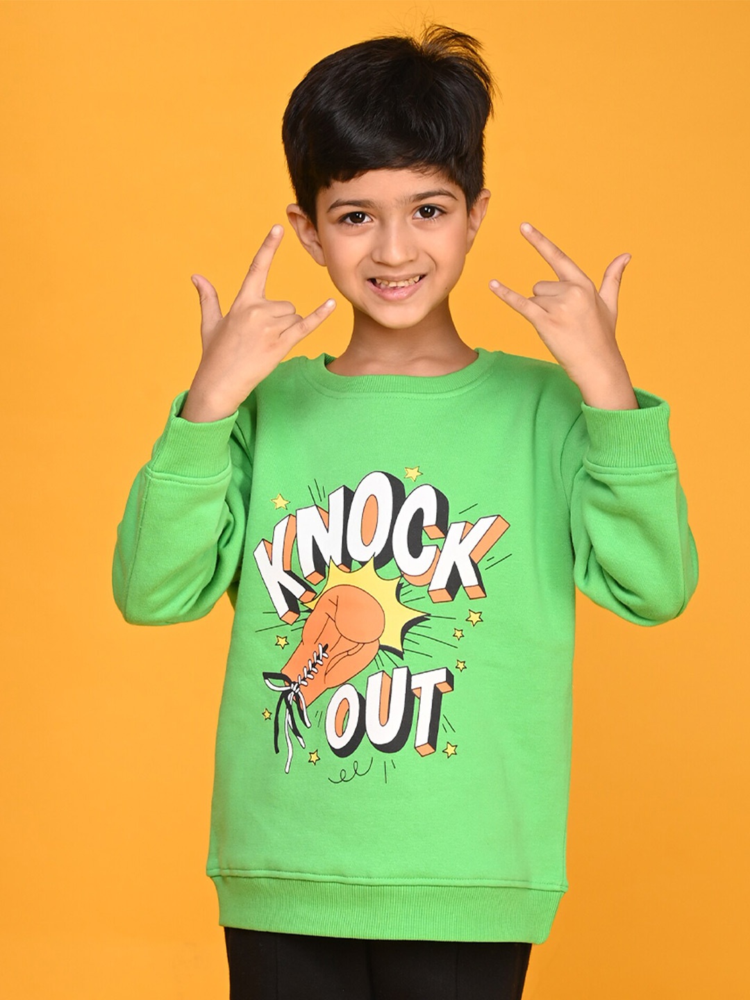 

Anthrilo Boys Typography Printed Fleece Sweatshirt, Green