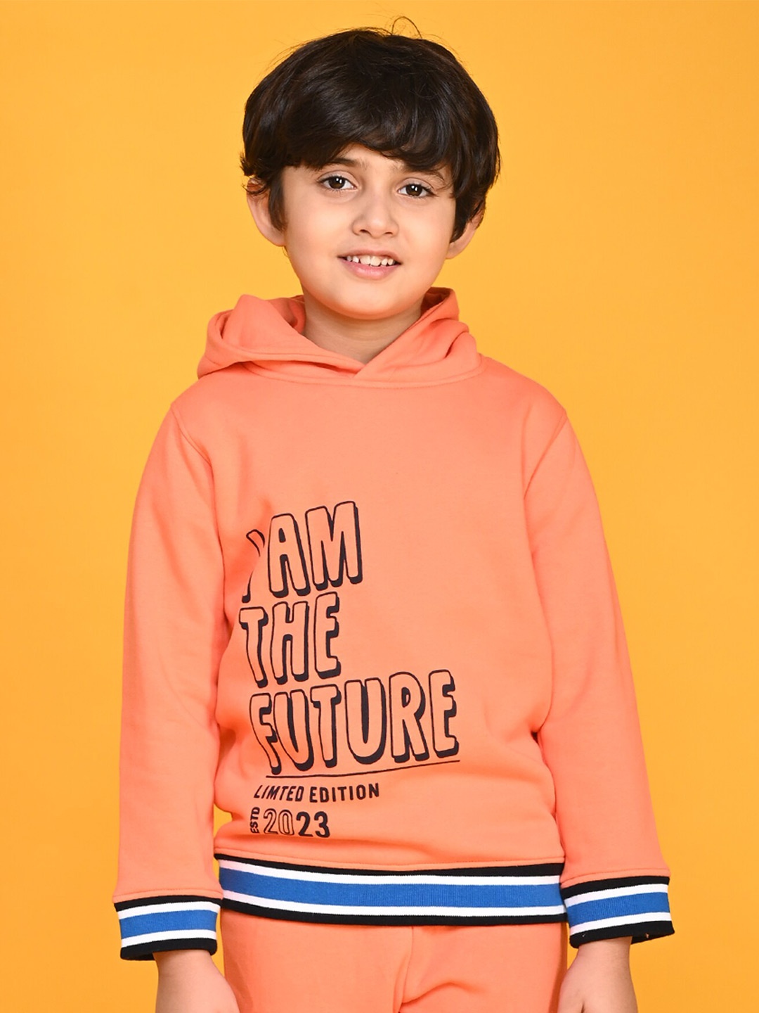 

Anthrilo Boys Typography Printed Hooded Fleece Sweatshirt, Orange