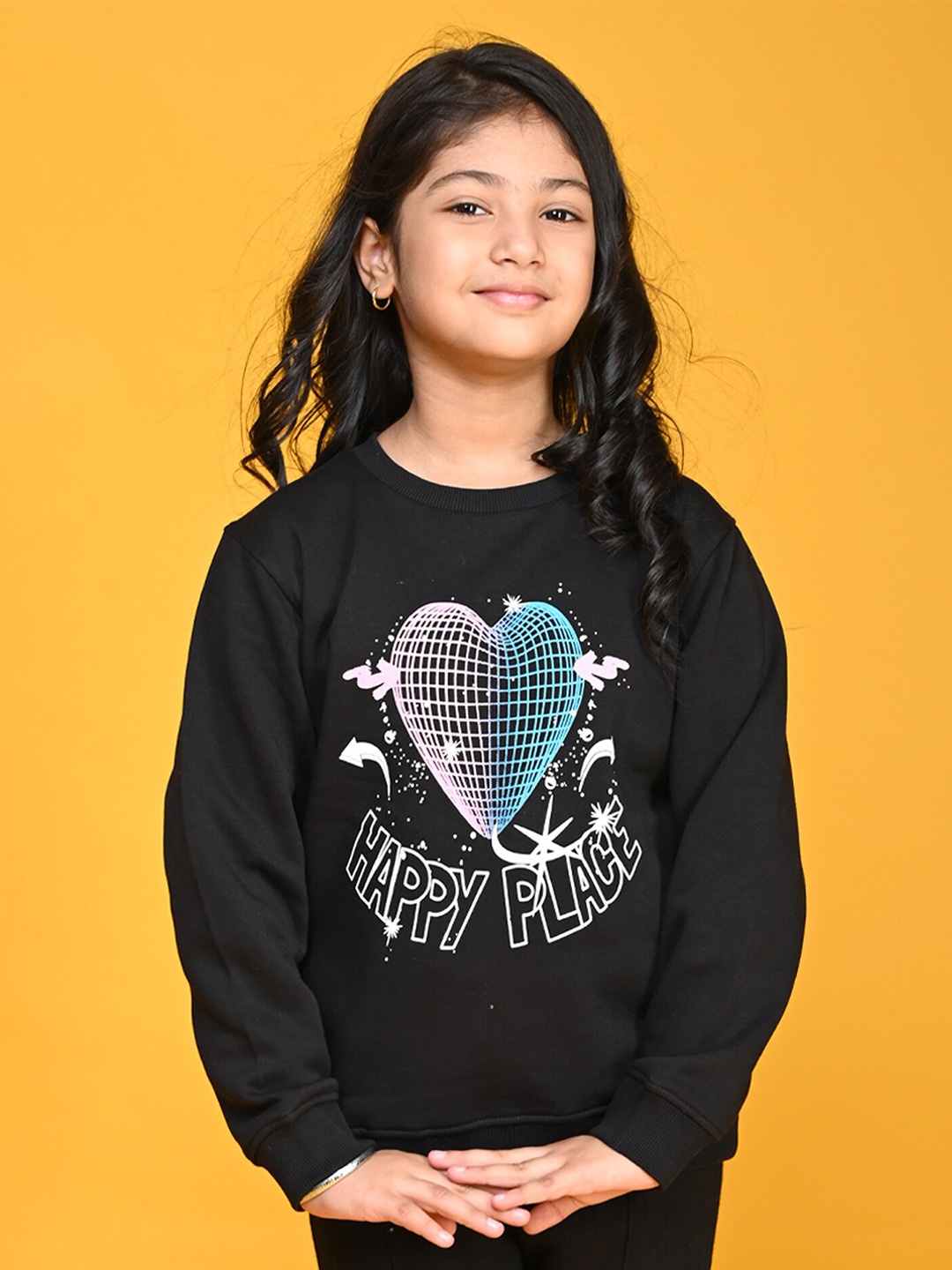 

Anthrilo Girls Graphic Printed Long Sleeves Fleece Pullover Sweatshirt, Black