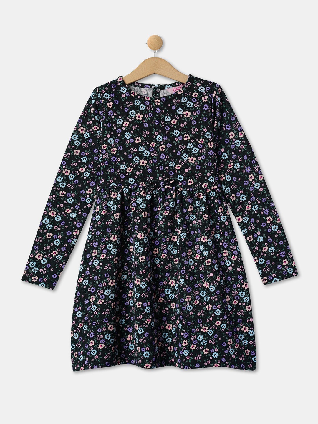 

R&B Girls Floral Printed Cotton Fit & Flare Dress, Black