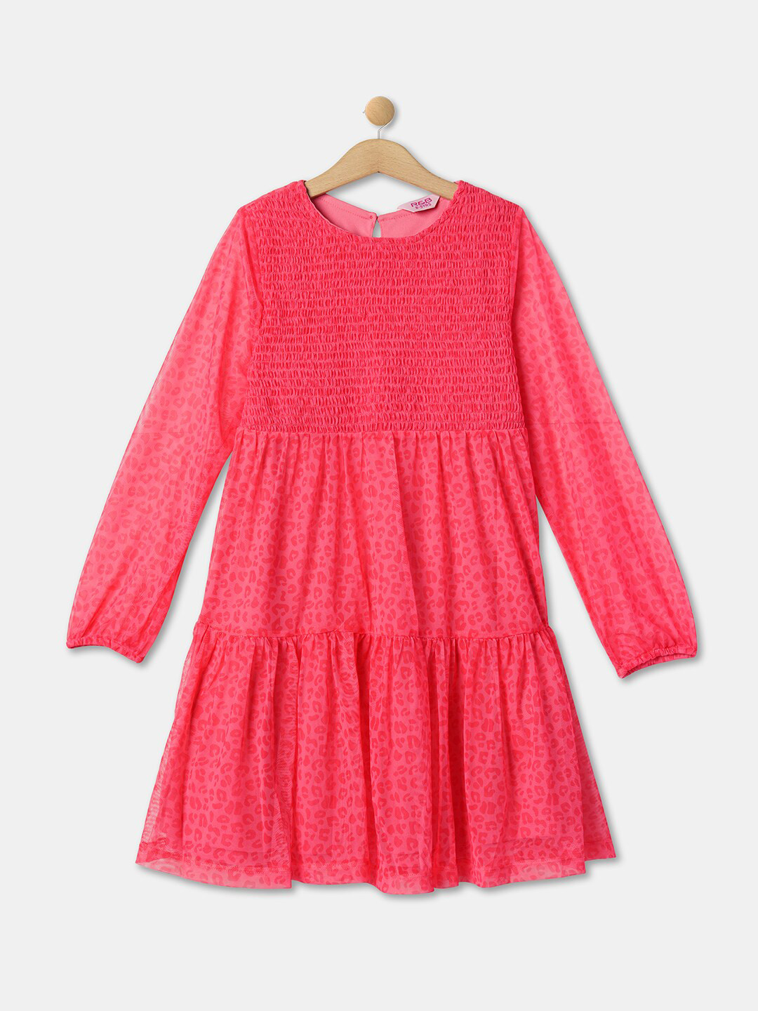 

R&B Girls Smcoked Abstract Printed Tiered A-Line Dress, Pink