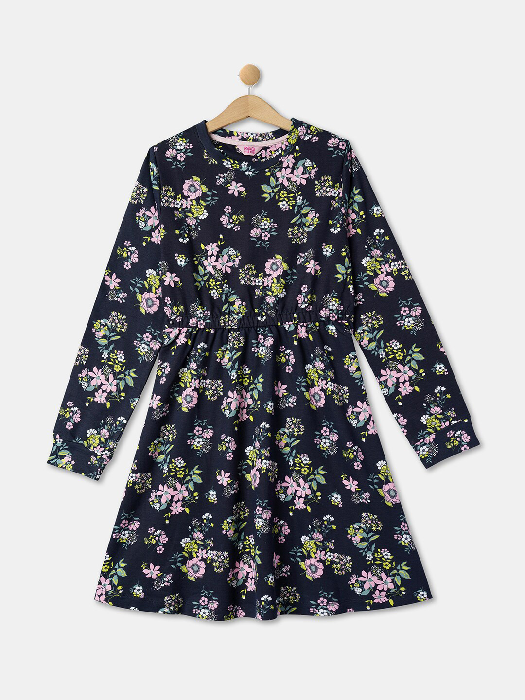 

R&B Girls Floral Printed Cotton A-Line Dress, Blue